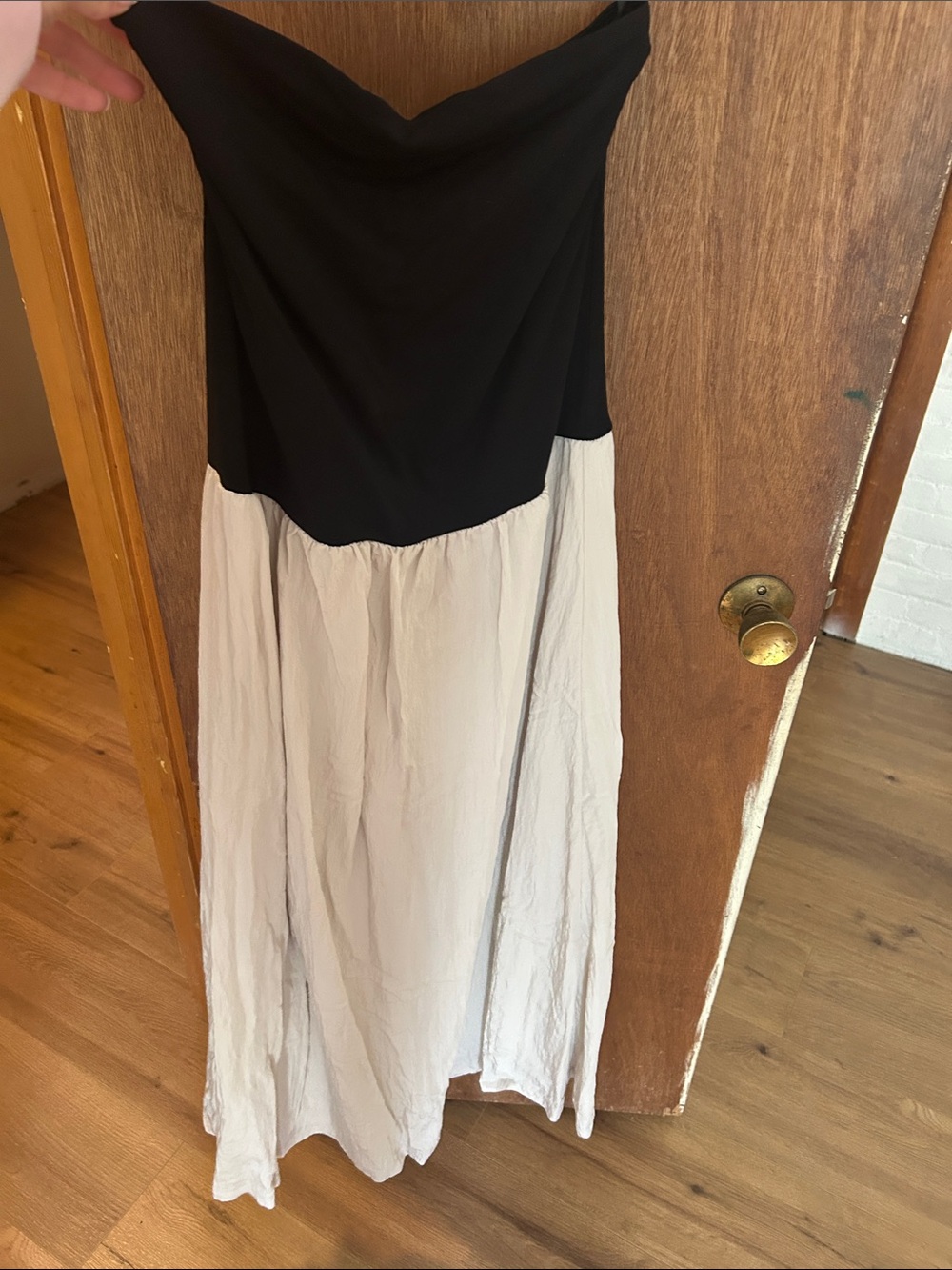 LOFT Strapless Colorblock Maxi Dress in Black and Tan